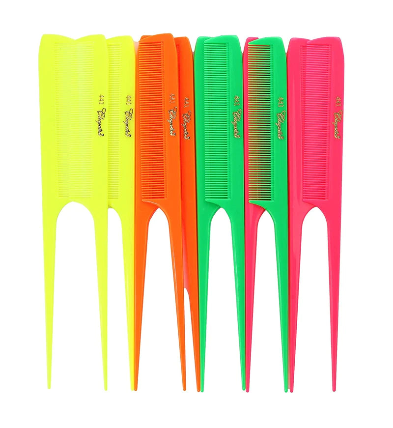 Krest Cleopatra 8 1/2" Extra Fine-Tooth Rattail Comb Neon (No. 441) - 12 pack