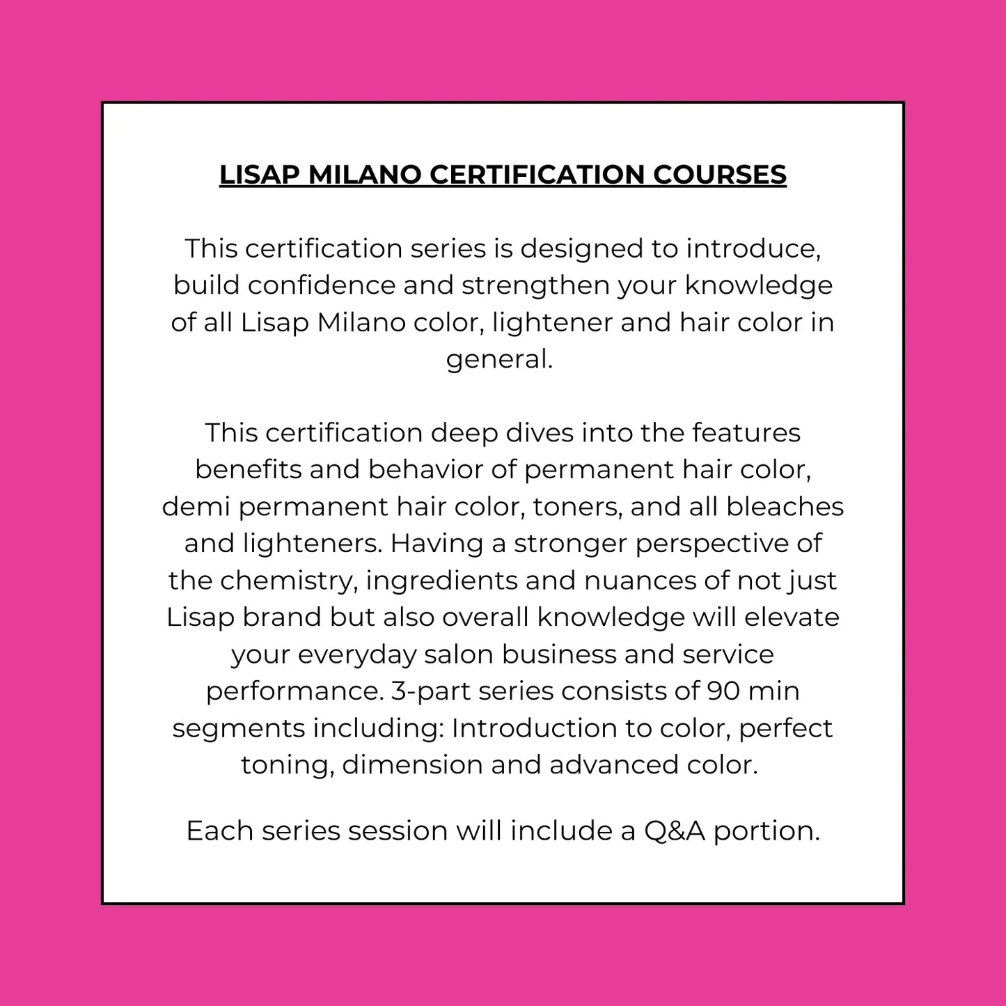 LISAP MILANO CERTIFICATION COURSES