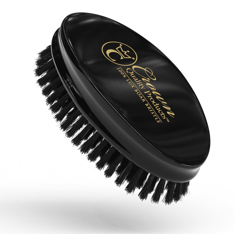 Crown Quality Brush Classic Military Palm/Beard Brush Onyx Black 100% Medium Soft Boar Bristle