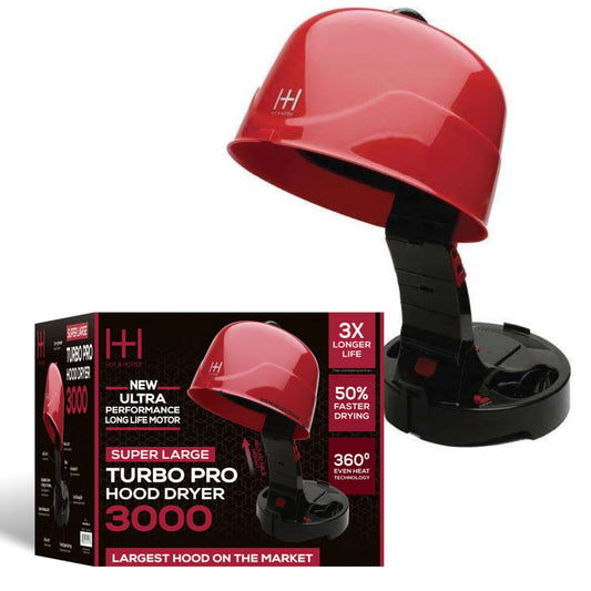Hot & Hotter Super Large Turbo Pro Hood Dryer 3000 Portable Hair Dryer-Red