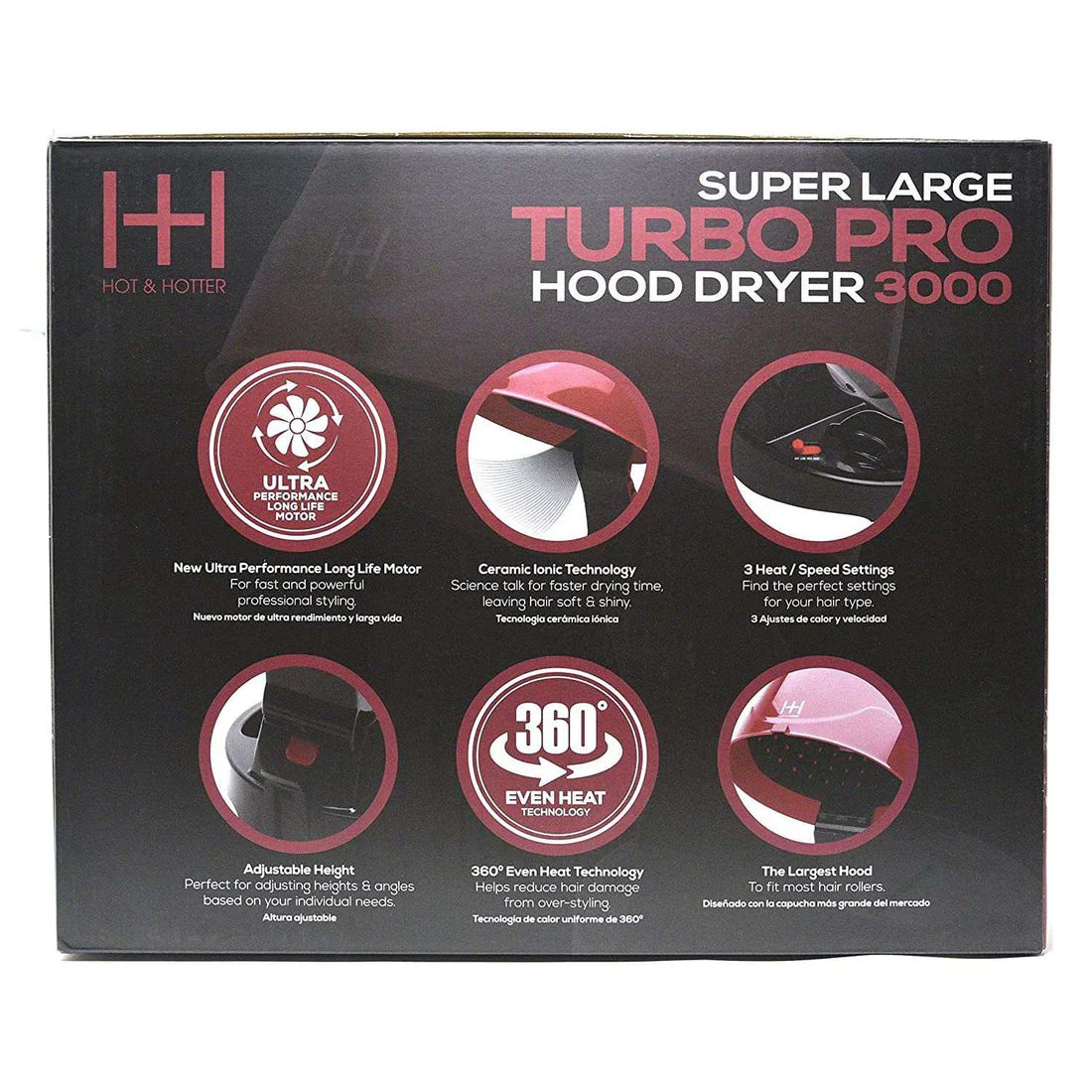 Hot & Hotter Super Large Turbo Pro Hood Dryer 3000 Portable Hair Dryer-Red