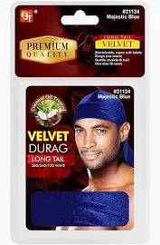 Beauty Town International Premium Quality Coconut Oil Treated Velvet Durag with Long Tail